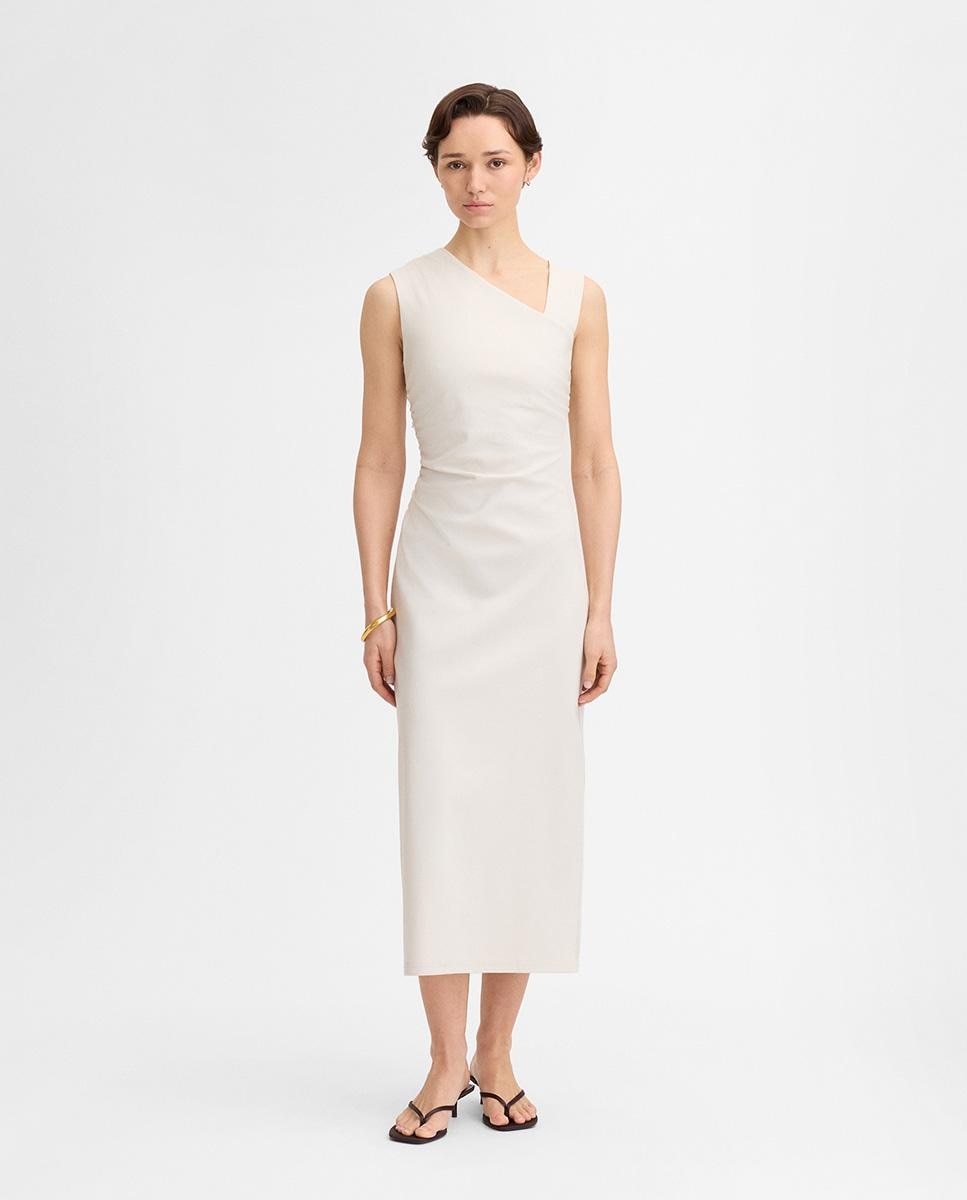 Vestido midi fruncido - Simorra - Blanco Blanco-1