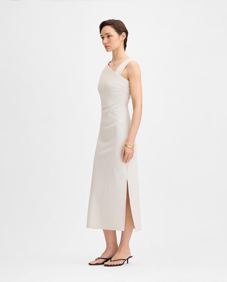 Vestido midi fruncido - Simorra - Blanco Blanco-2