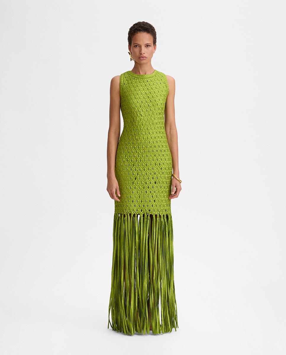 Vestido tafetán flecos - Simorra - Verde Verde-1