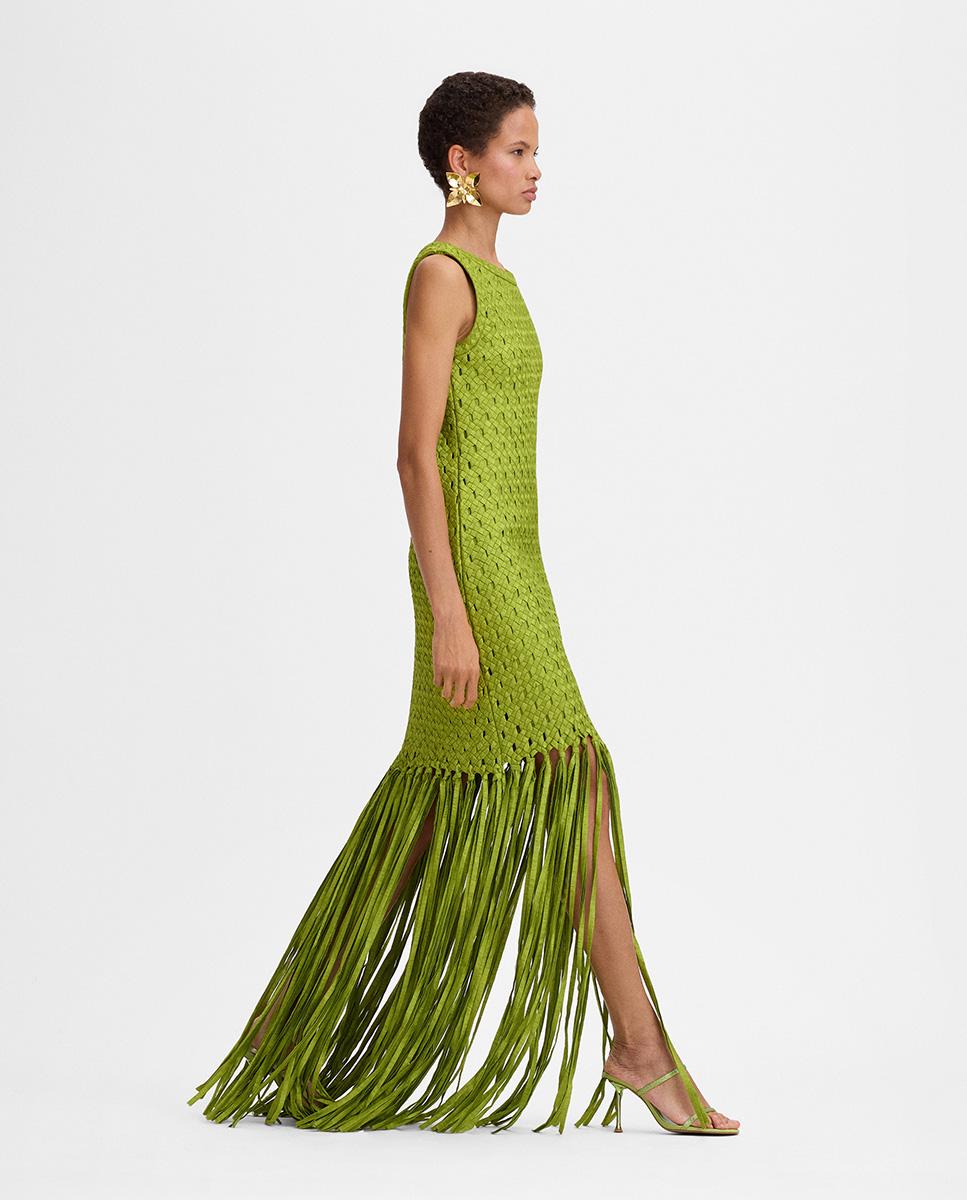 Vestido tafetán flecos - Simorra - Verde Verde-4