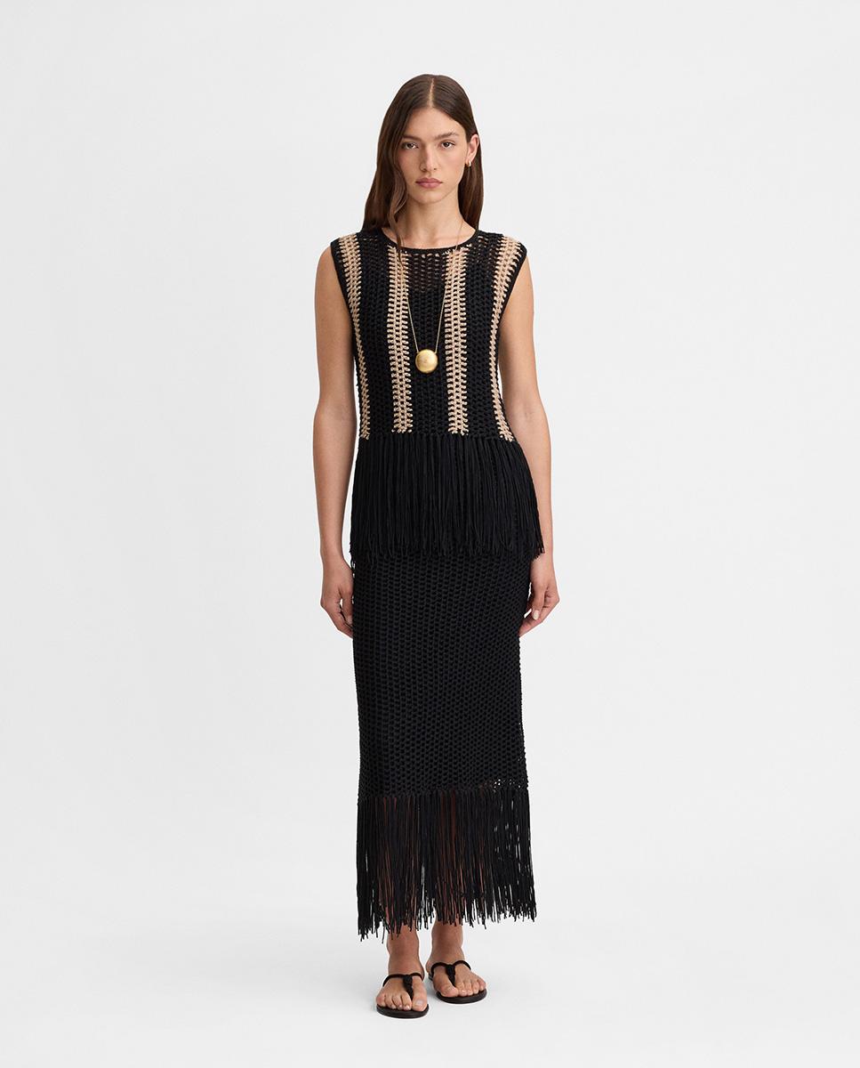 Top de mujer crochet flecos bicolor