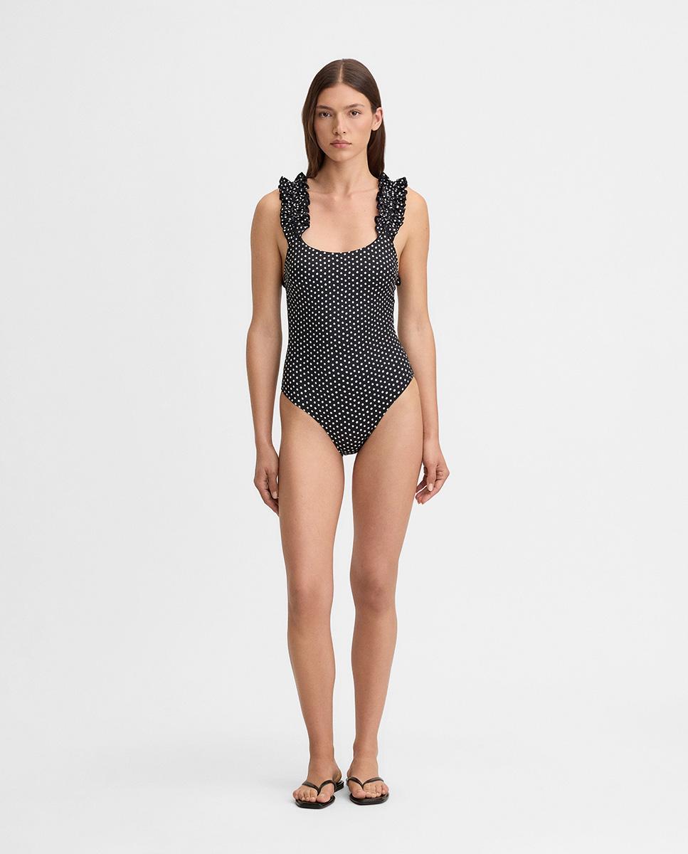 Simorra - Bañador de mujer estampado mini volantes.