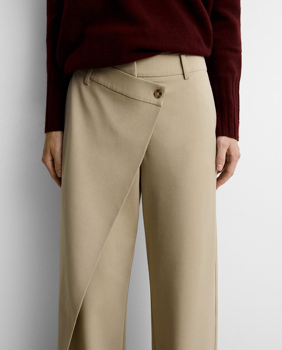 Pantalón de mujer recto efecto cruzado - Simorra - Beige Beige-2