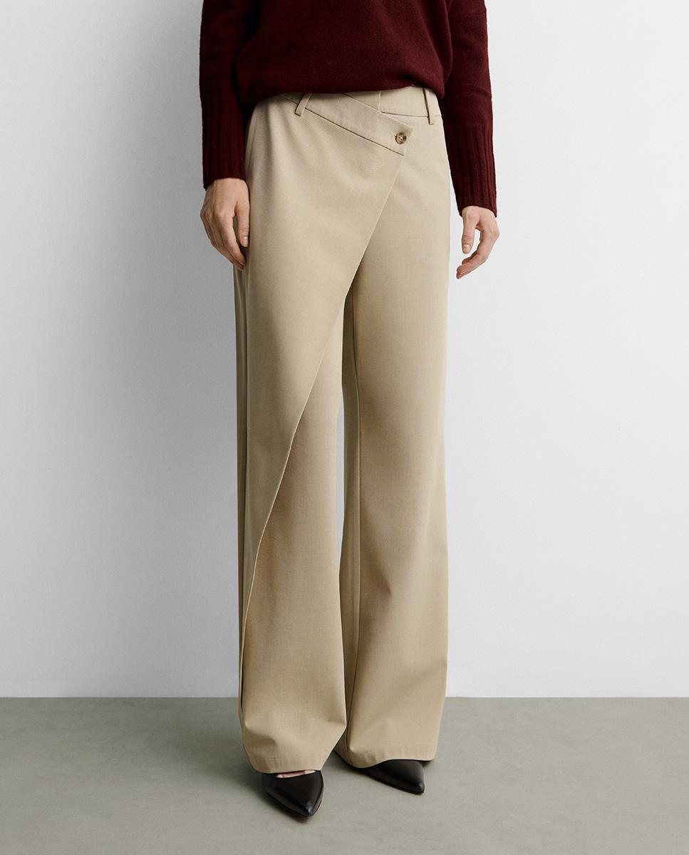 Pantalón de mujer recto efecto cruzado - Simorra - Beige Beige-3