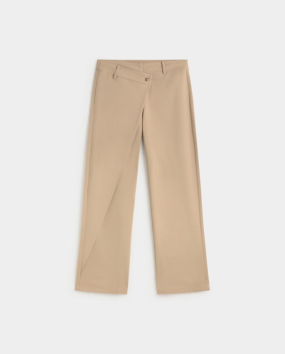 Pantalón de mujer recto efecto cruzado - Simorra - Beige Beige-5