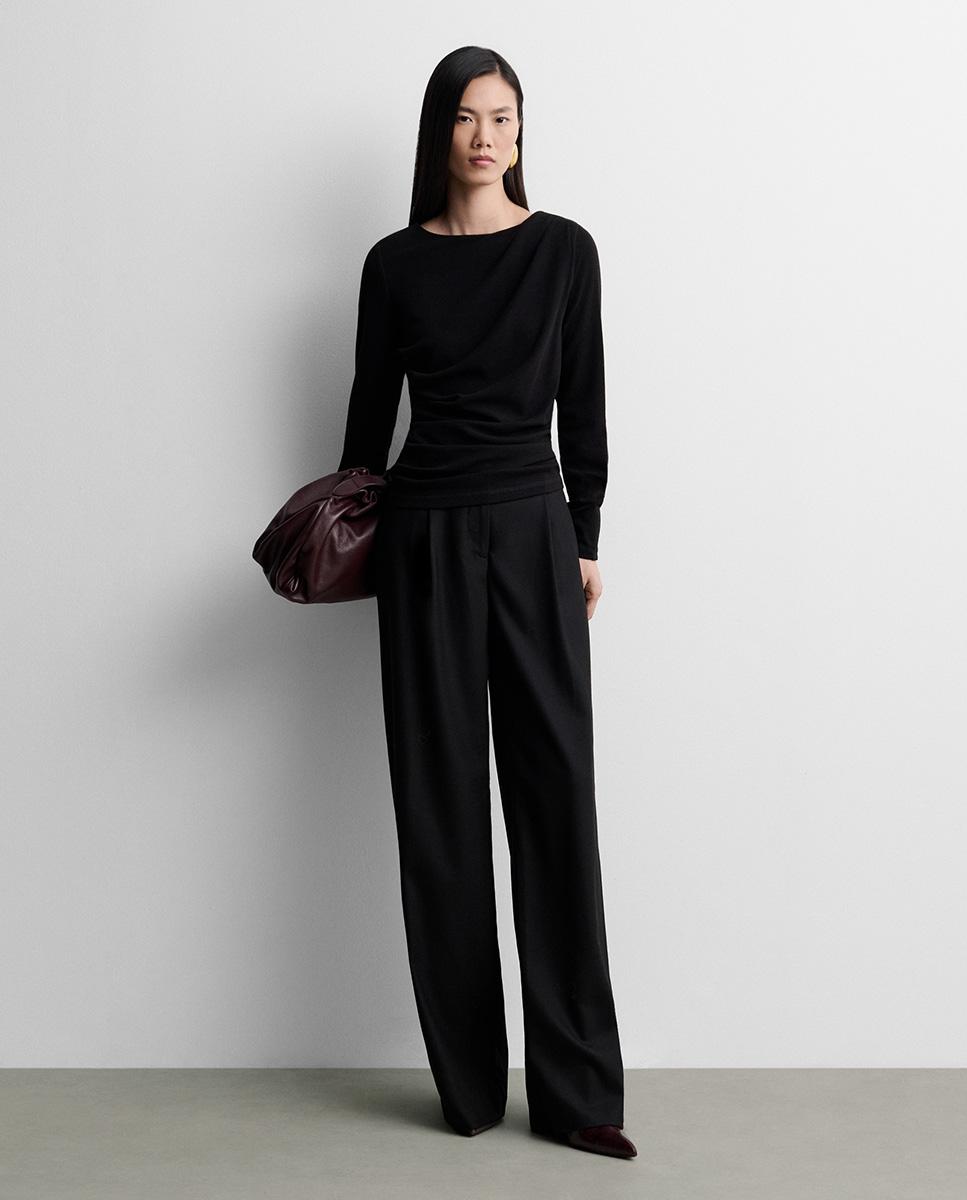 Camiseta de mujer drapeada de manga larga - Simorra - Negro Negro-1