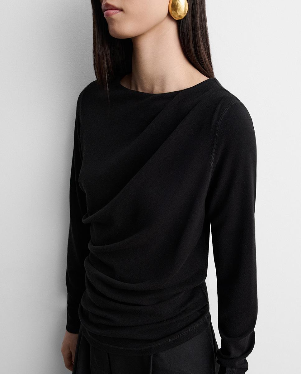 Camiseta de mujer drapeada de manga larga - Simorra - Negro Negro-3