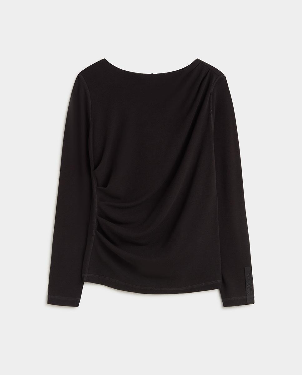 Camiseta de mujer drapeada de manga larga - Simorra - Negro Negro-5