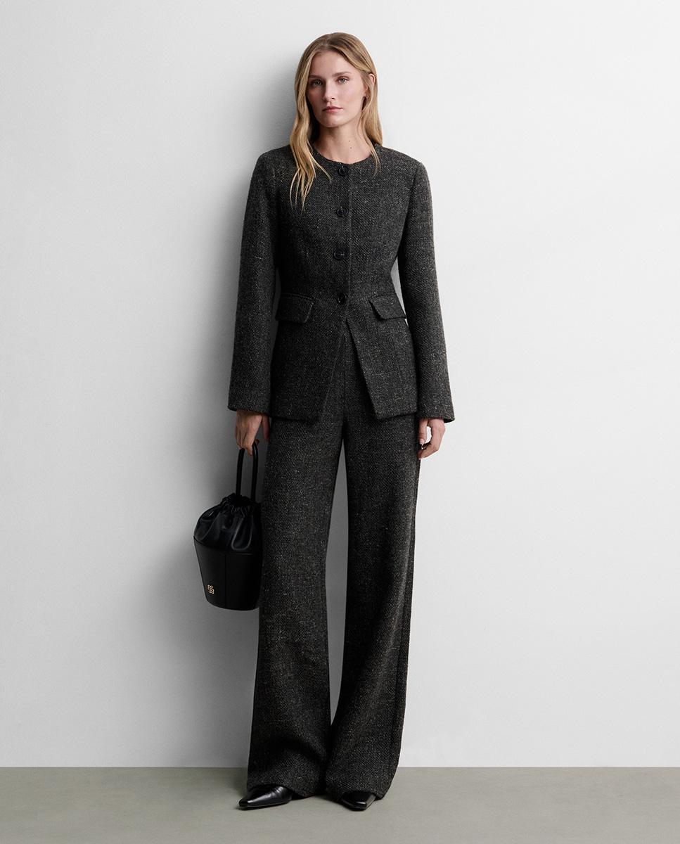Chaqueta de mujer entallada tweed - Simorra - Gris Gris-1