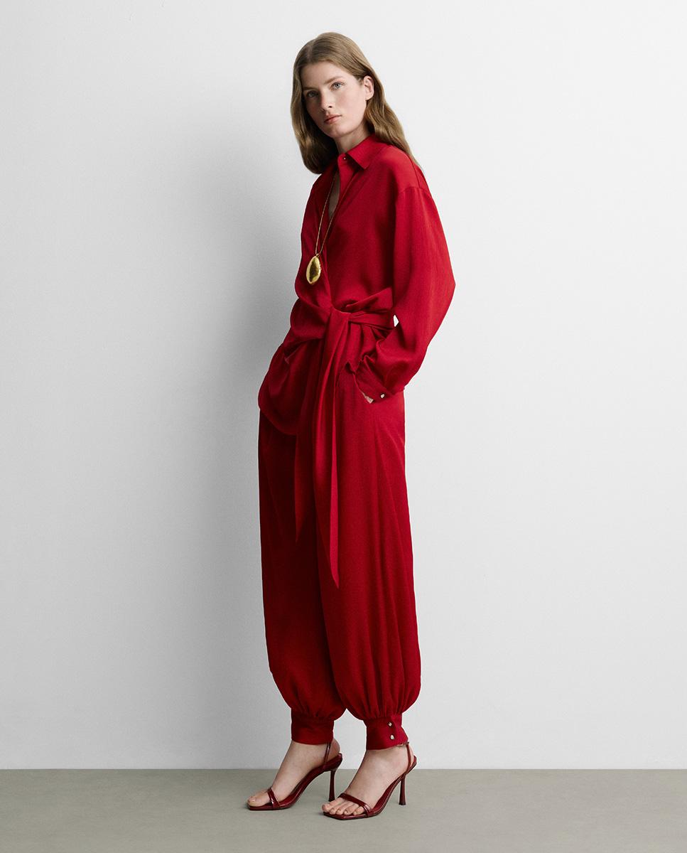 Imagen 0 de Pantalón de mujer bombacho textura Rojo