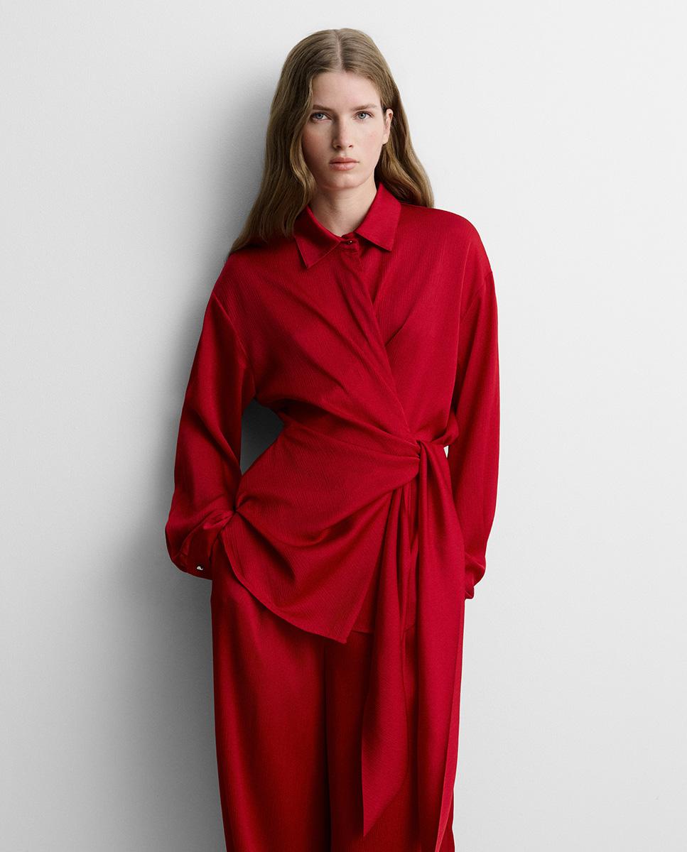 Blusa de mujer fluida lazada - Simorra - Rojo Rojo-2