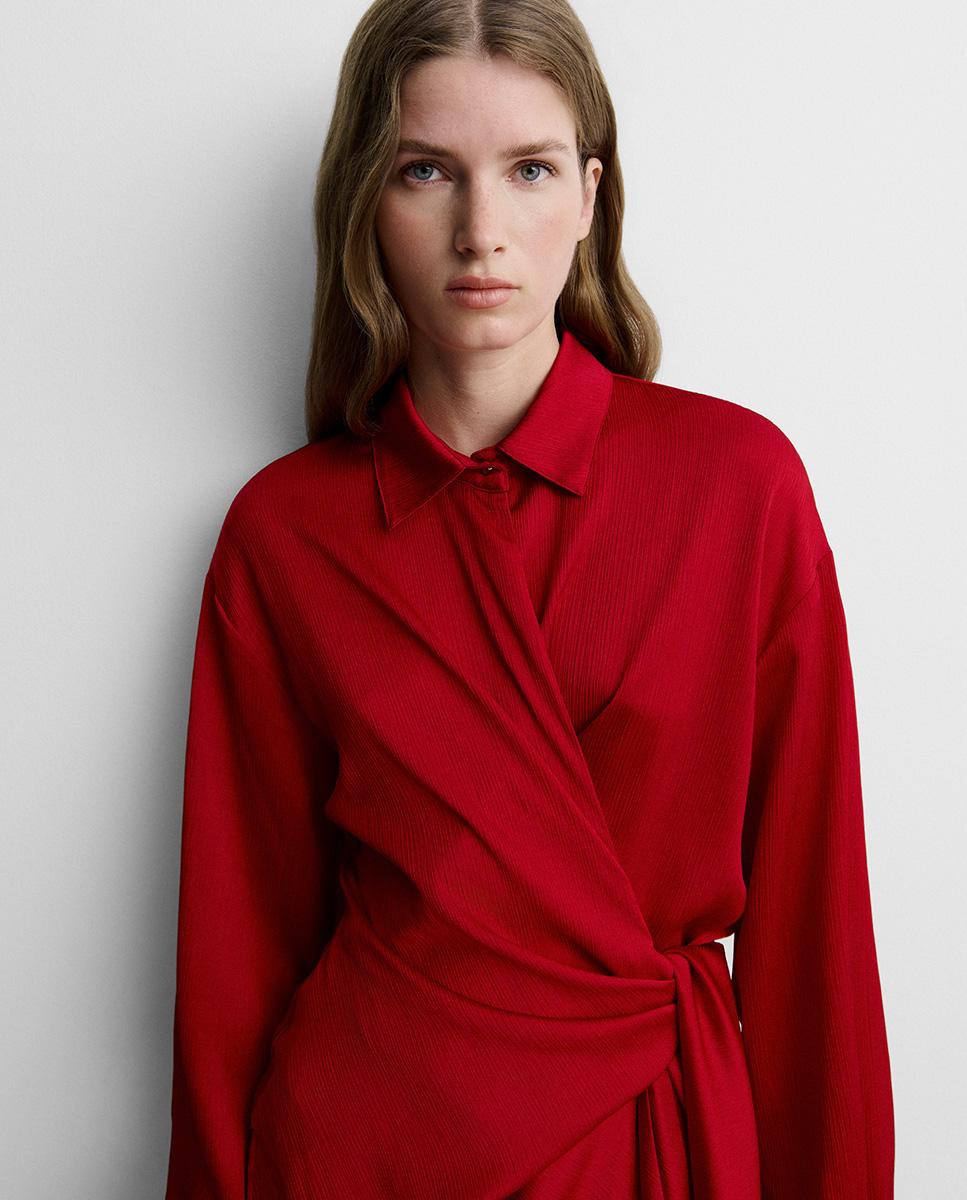 Blusa de mujer fluida lazada - Simorra - Rojo Rojo-4