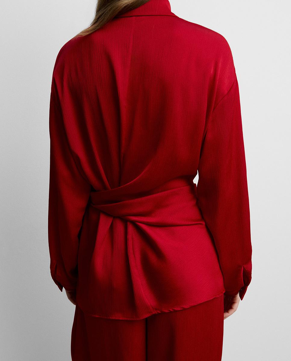 Blusa de mujer fluida lazada - Simorra - Rojo Rojo-5