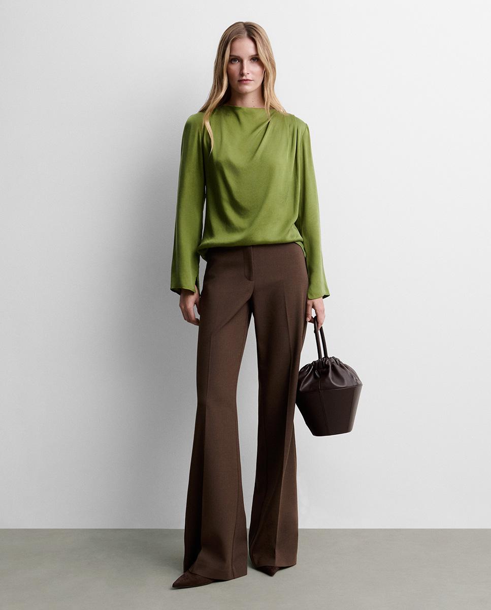 Pantalón de mujer largo acampanado - Simorra - Marrón Marrón-1