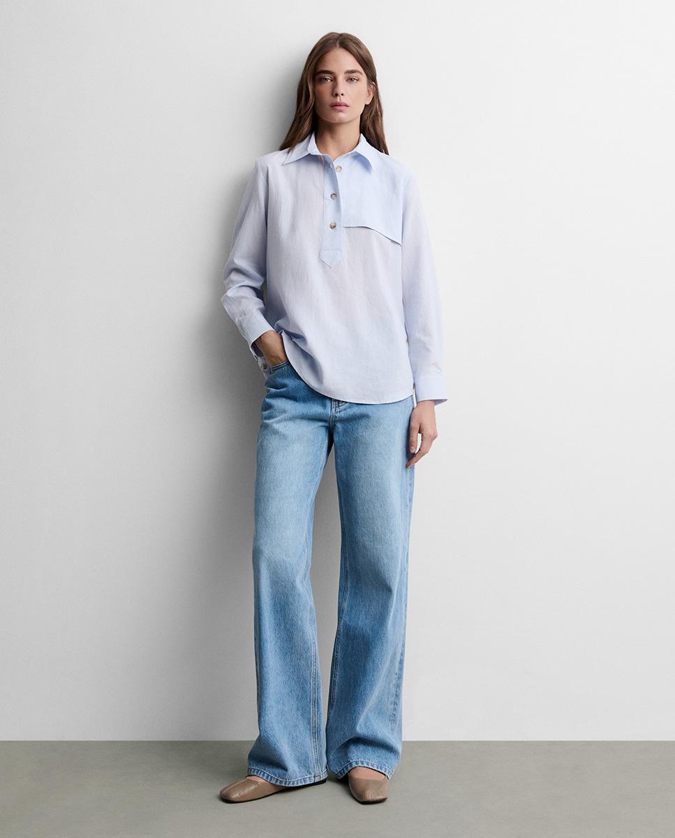 Imagen 0 de Blusa de mujer fluida botones Azul celeste