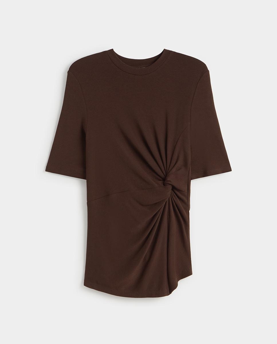 Top de mujer fruncido broche logo - Simorra - Marrón Marrón-5