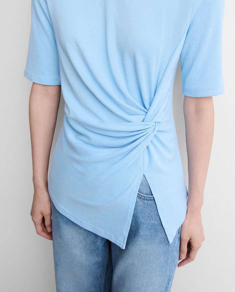 Camiseta de mujer drapeada de manga corta - Simorra - Azul celeste Azul celeste-2