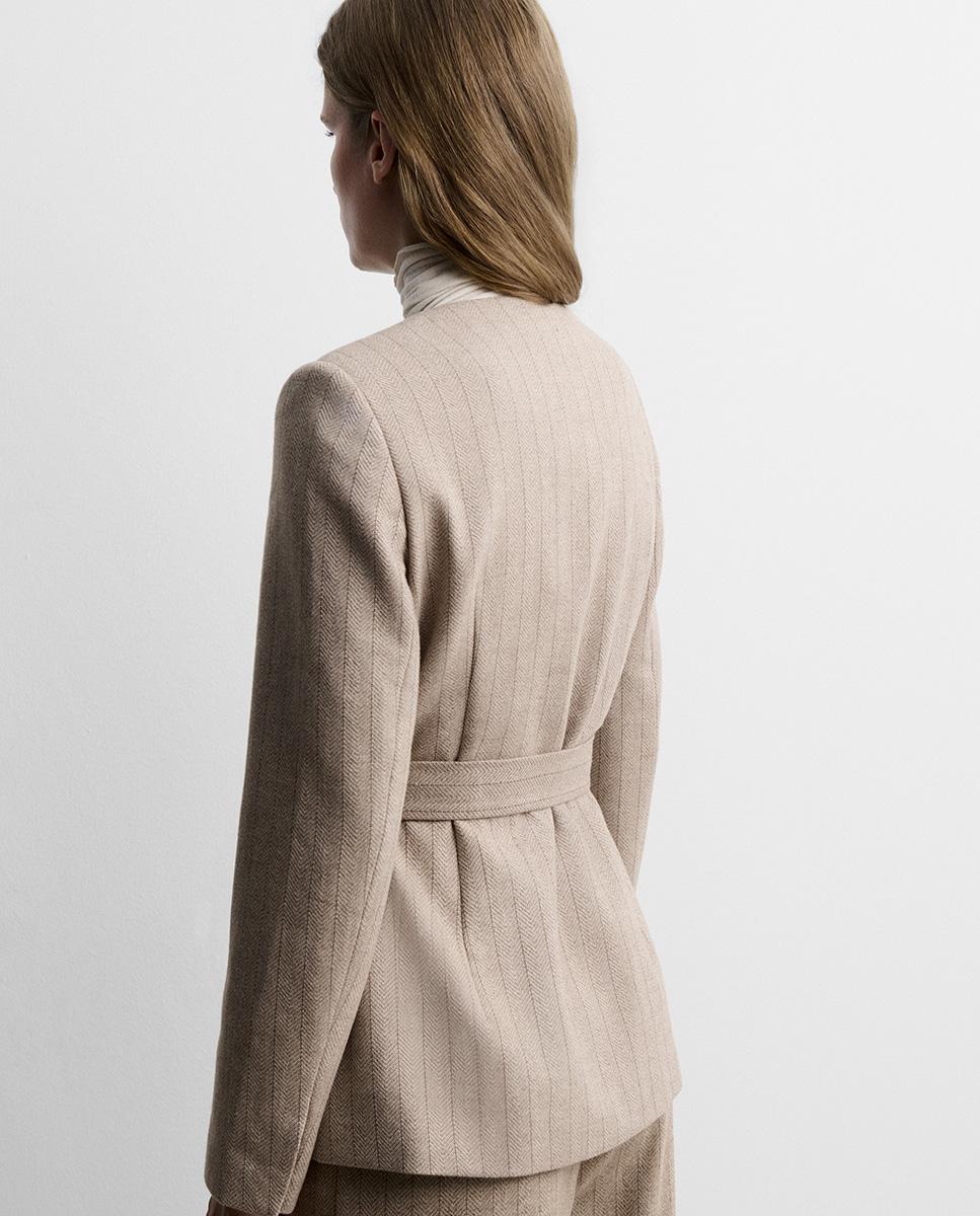 Chaqueta de mujer espiga cinturón - Simorra - Beige Beige-4