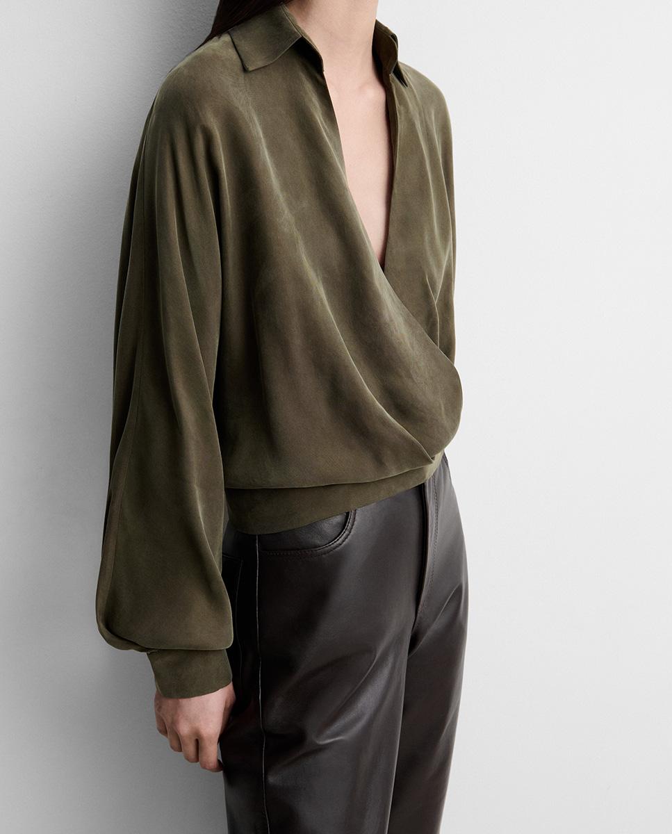 Blusa de mujer fluida escote cruzado - Simorra - Verde Verde-4