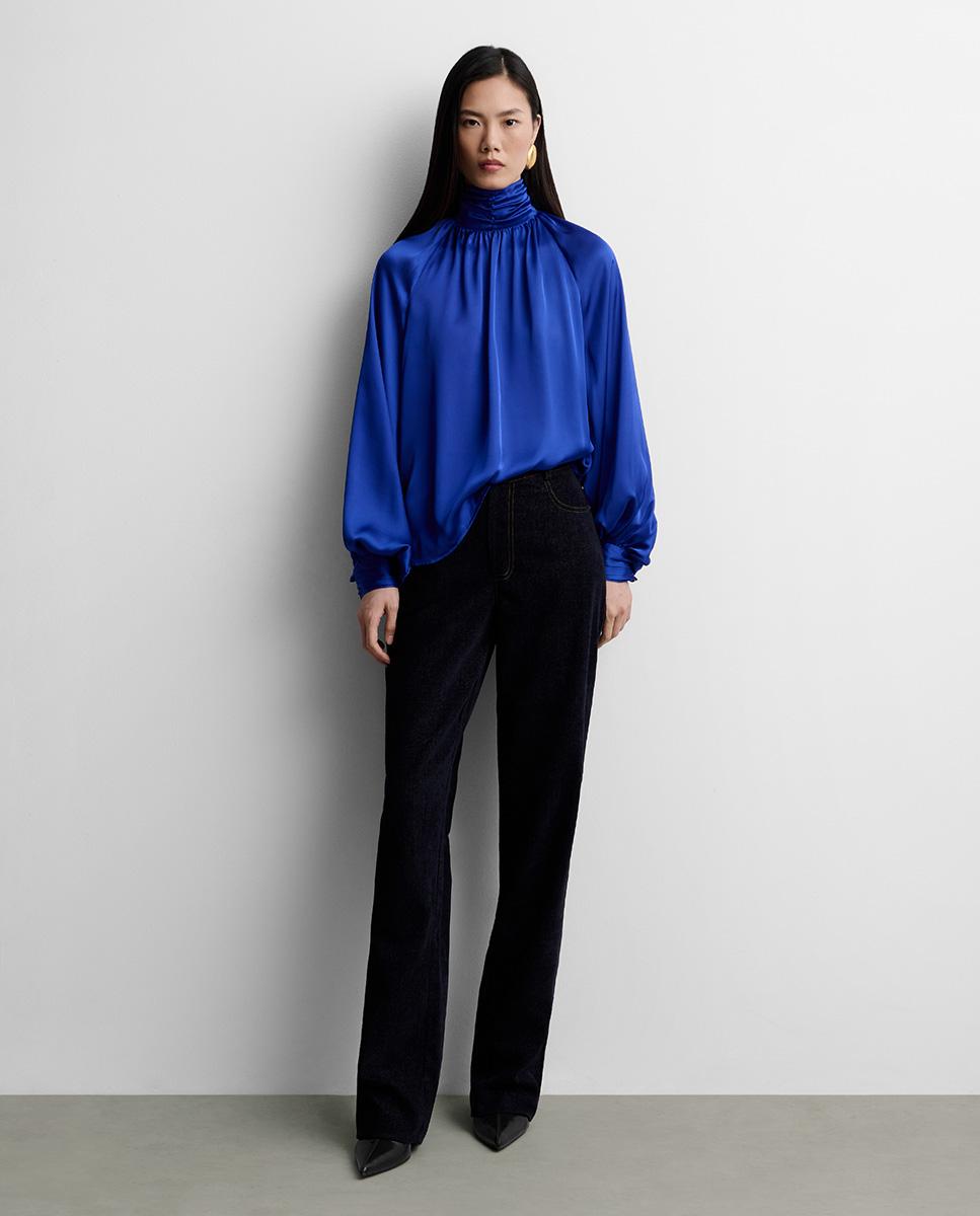 Blusa de mujer fluida satinada - Simorra - Azul Azul-1