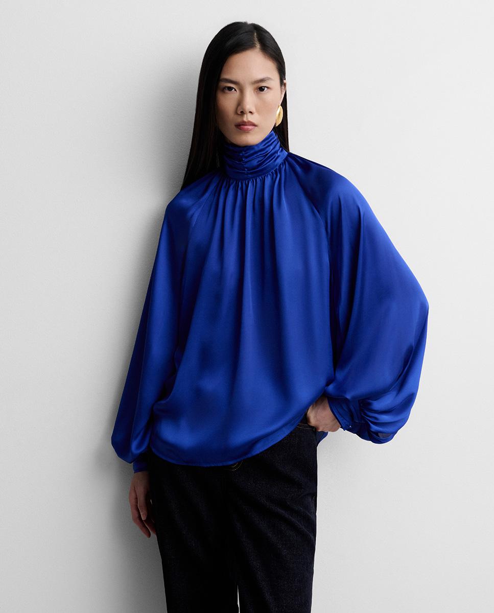 Blusa de mujer fluida satinada - Simorra - Azul Azul-2