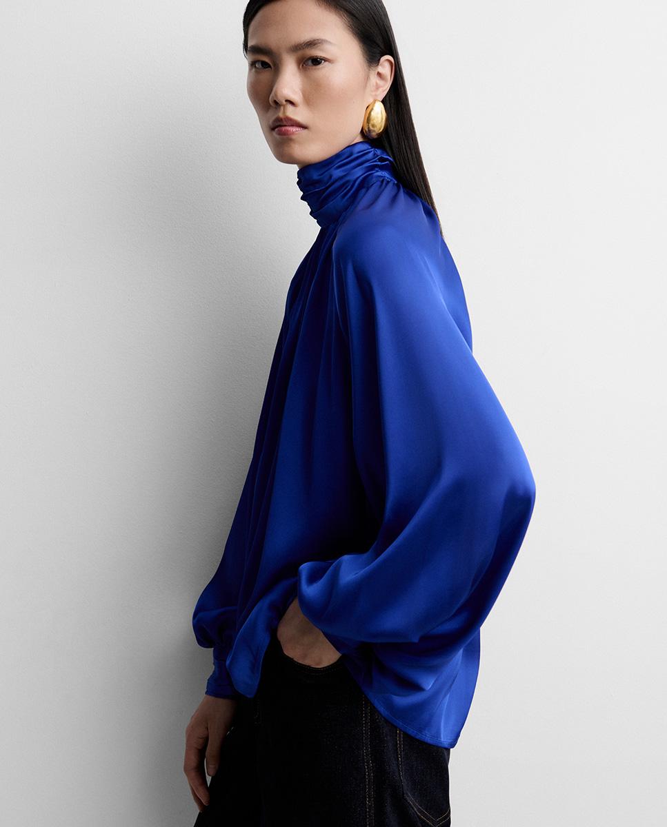 Blusa de mujer fluida satinada - Simorra - Azul Azul-3
