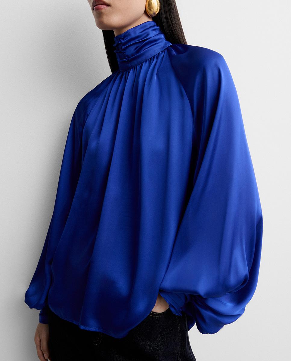 Blusa de mujer fluida satinada - Simorra - Azul Azul-4
