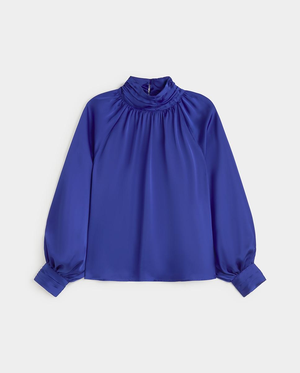 Blusa de mujer fluida satinada - Simorra - Azul Azul-6