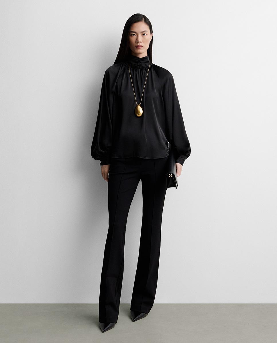Blusa de mujer fluida satinada - Simorra - Negro Negro-1
