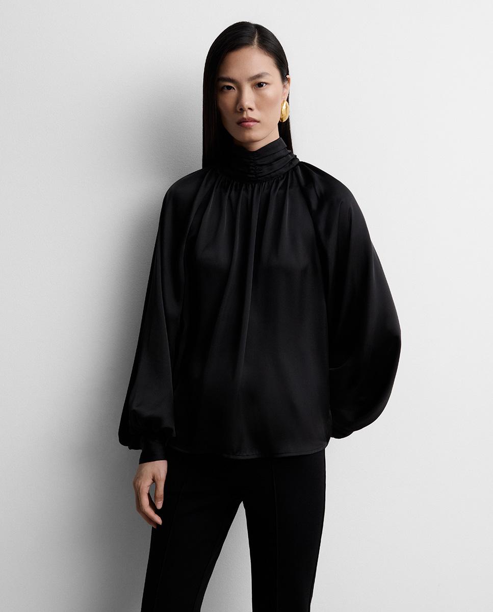 Blusa de mujer fluida satinada - Simorra - Negro Negro-2