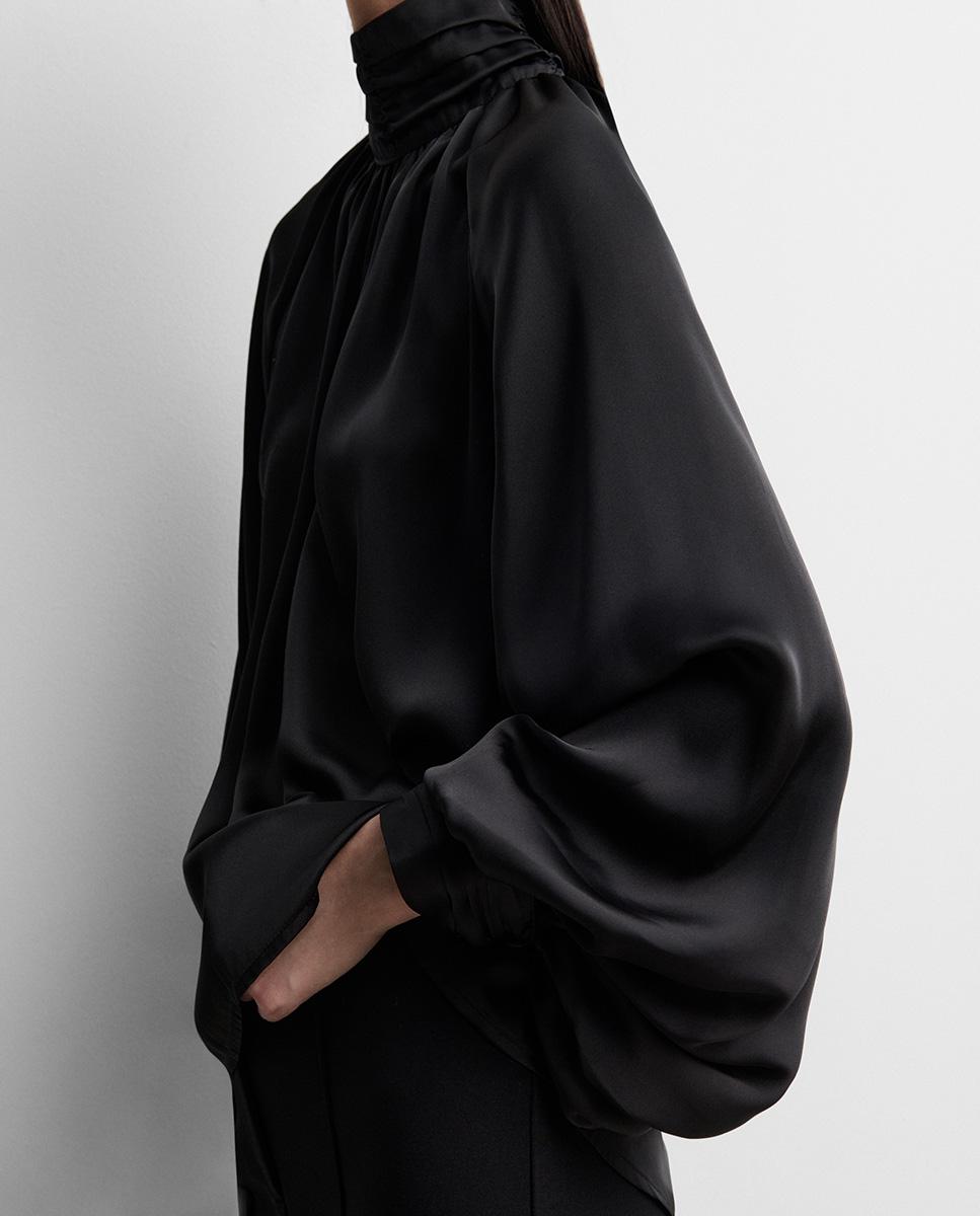 Blusa de mujer fluida satinada - Simorra - Negro Negro-4