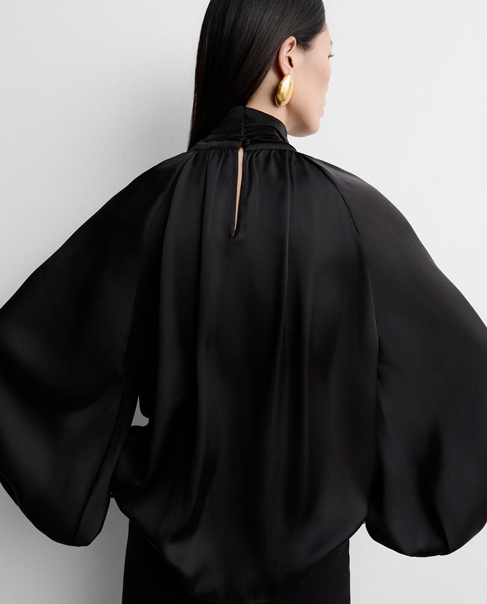 Blusa de mujer fluida satinada - Simorra - Negro Negro-5