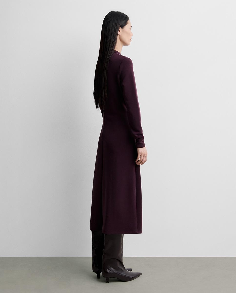 Vestido midi drapeado lateral de manga larga de cuello perkins - Simorra - Granate Granate-4