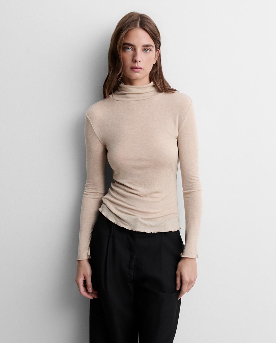 Camiseta de mujer cuello alto - Simorra - Beige Beige-2
