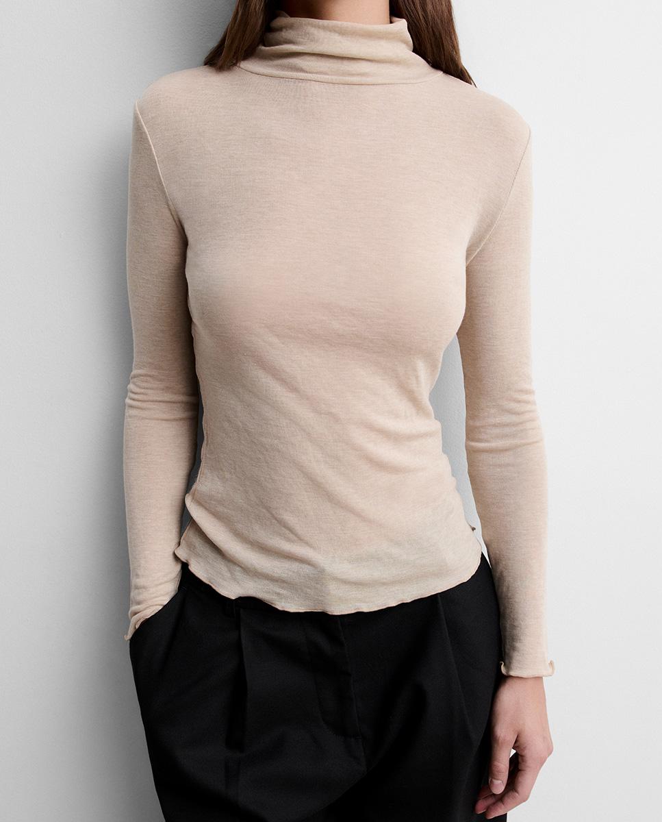 Camiseta de mujer cuello alto - Simorra - Beige Beige-3