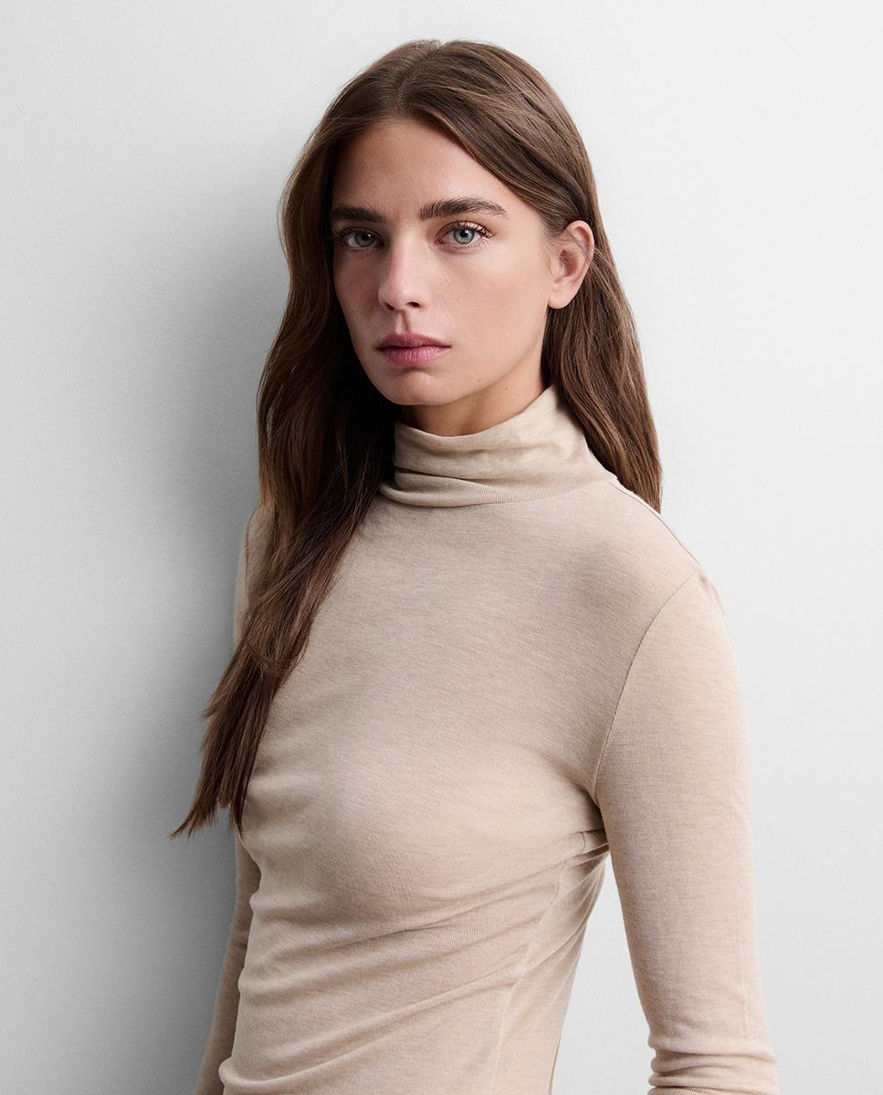 Camiseta de mujer cuello alto - Simorra - Beige Beige-4