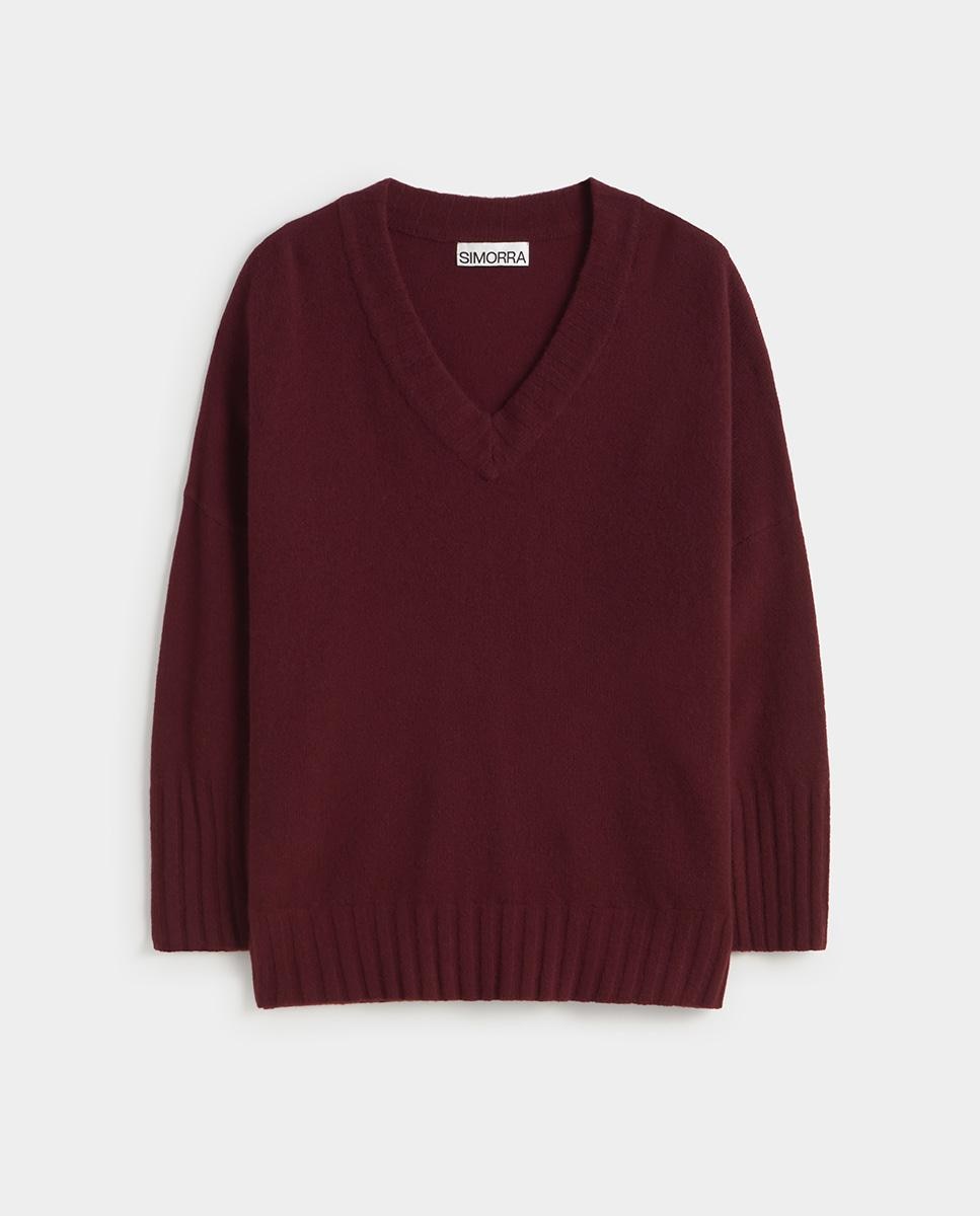 Jersey de mujer holgado escote pico - Simorra - Granate Granate-5