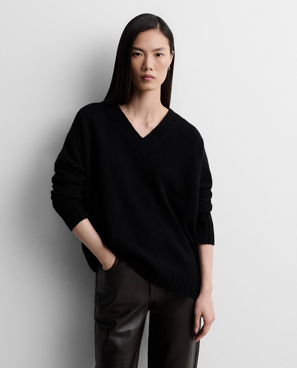 Jersey de mujer holgado escote pico - Simorra - Negro Negro-2