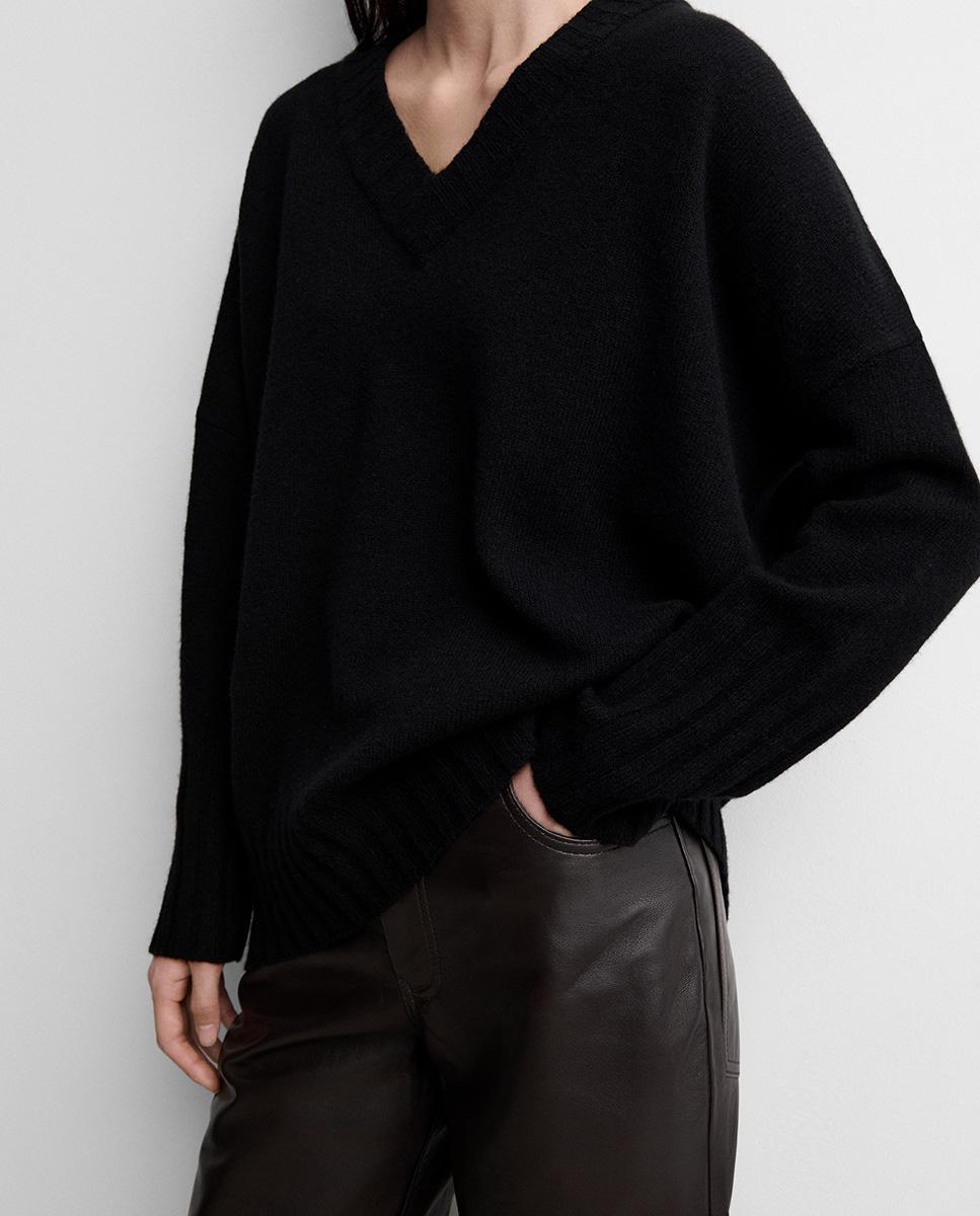 Jersey de mujer holgado escote pico - Simorra - Negro Negro-3
