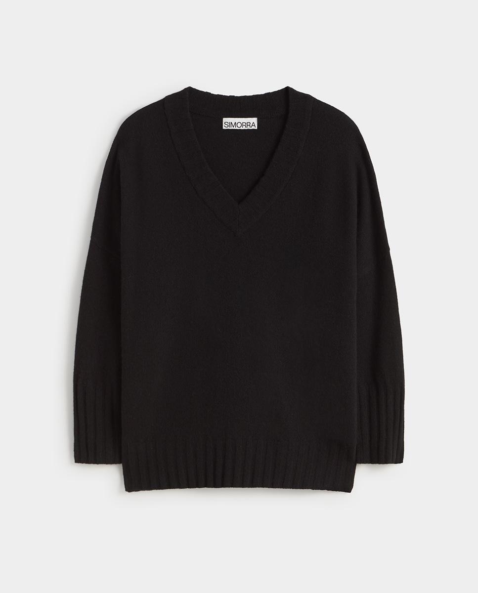 Jersey de mujer holgado escote pico - Simorra - Negro Negro-5