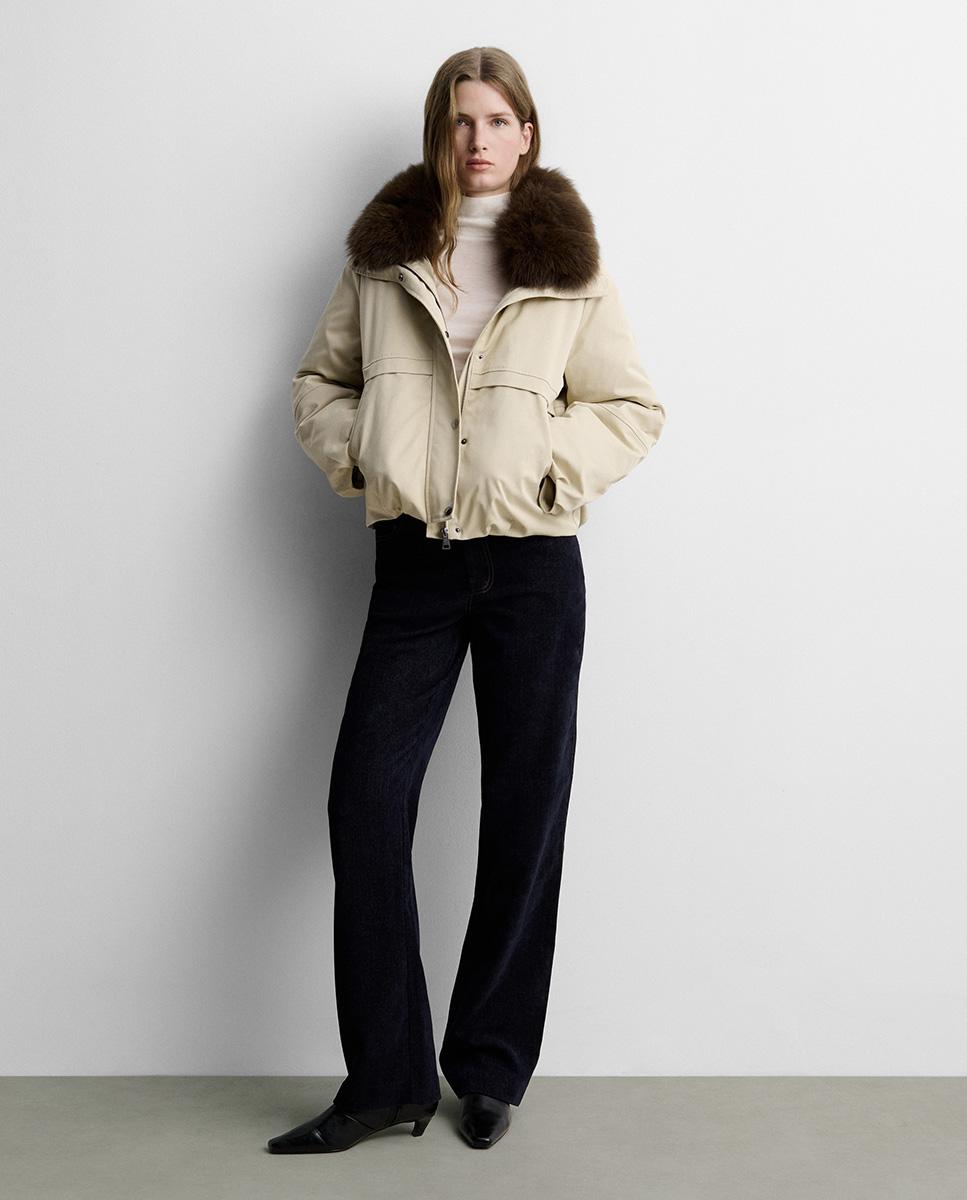 Parka de mujer corta cuello pelo - Simorra - Beige Beige-1