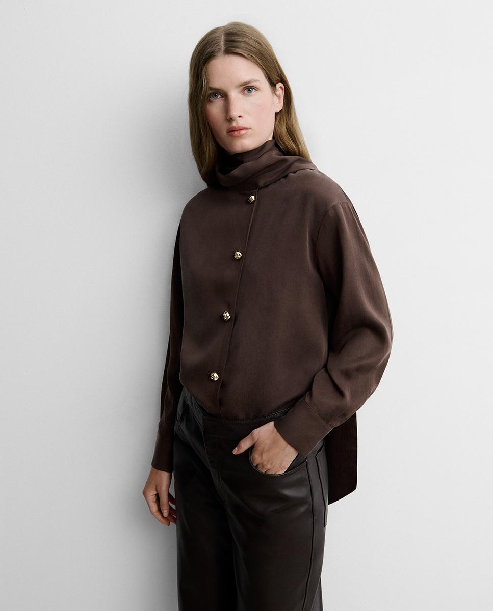 Blusa de mujer fluida lazada - Simorra - Marrón Marrón-2