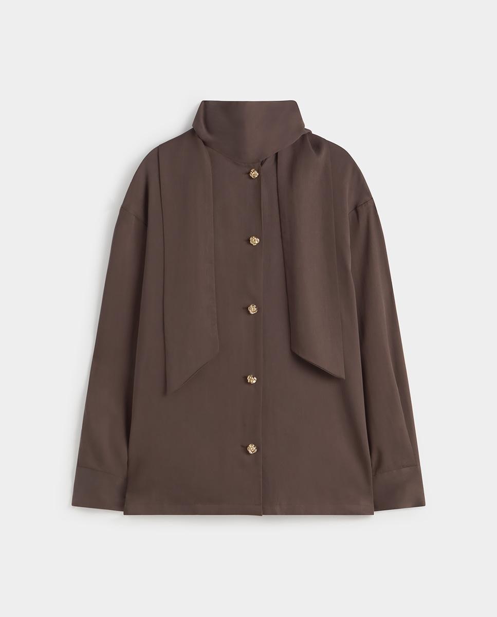 Blusa de mujer fluida lazada - Simorra - Marrón Marrón-6