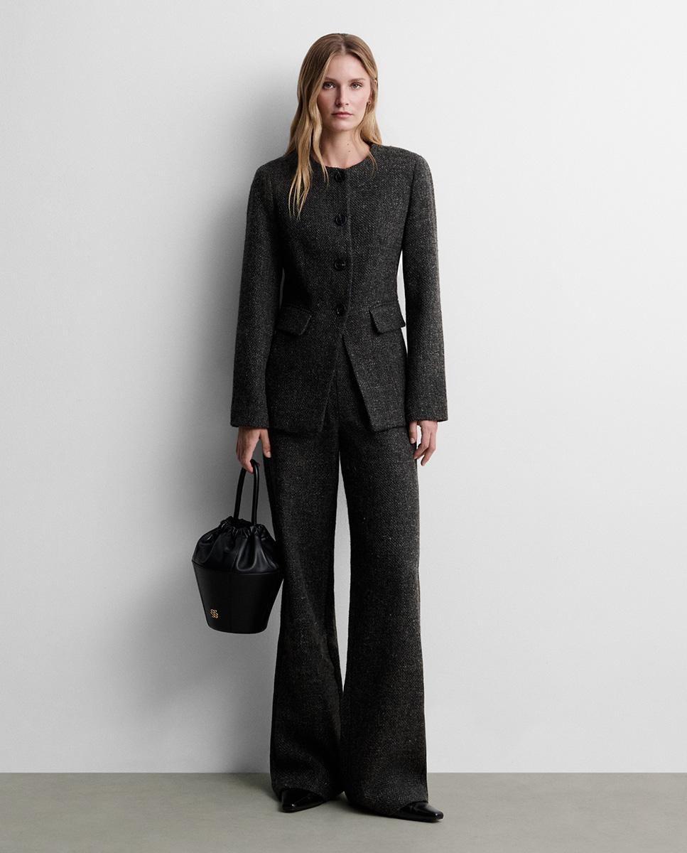 Pantalón de mujer recto tweed - Simorra - Gris Gris-1