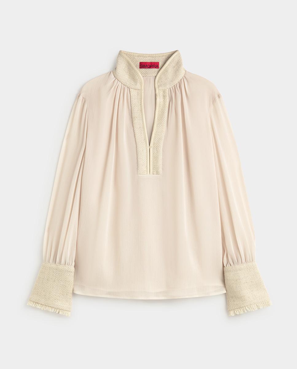 Blusa de mujer gasa bimateria - Simorra - Crudo Crudo-5