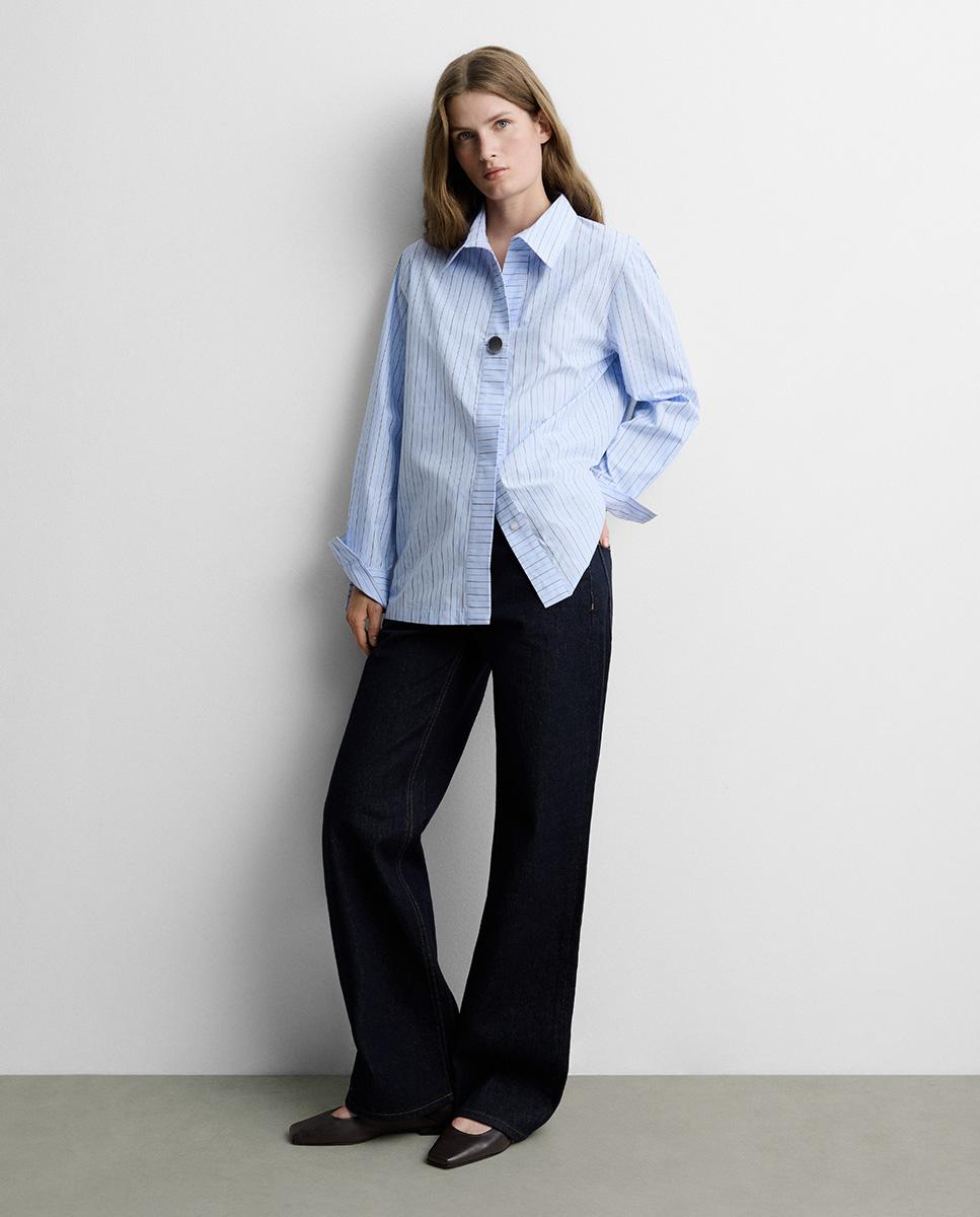 Camisa de mujer botón estampado rayas - Simorra - Azul Azul-1