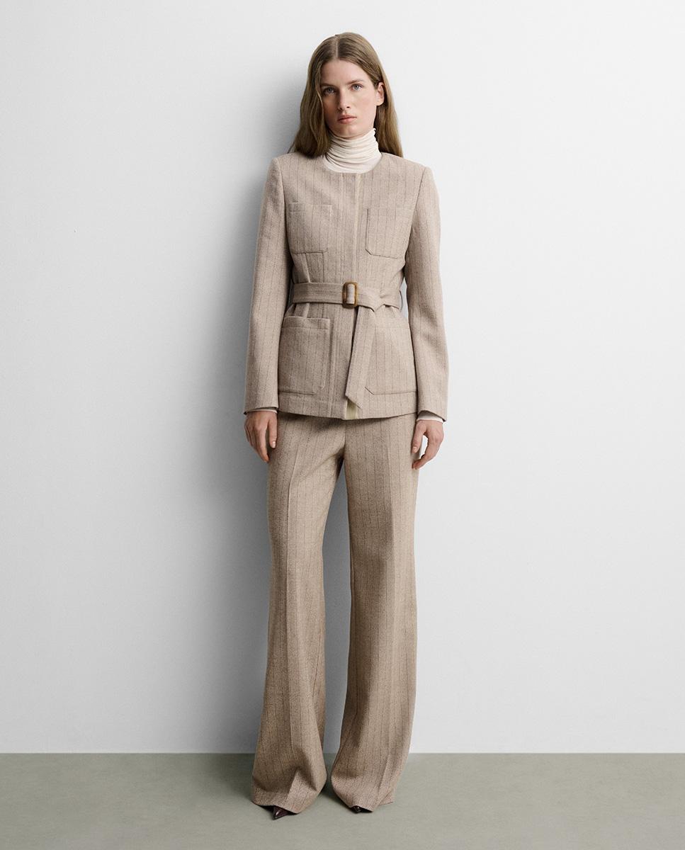 Pantalón de mujer espiga acampanado - Simorra - Beige Beige-2