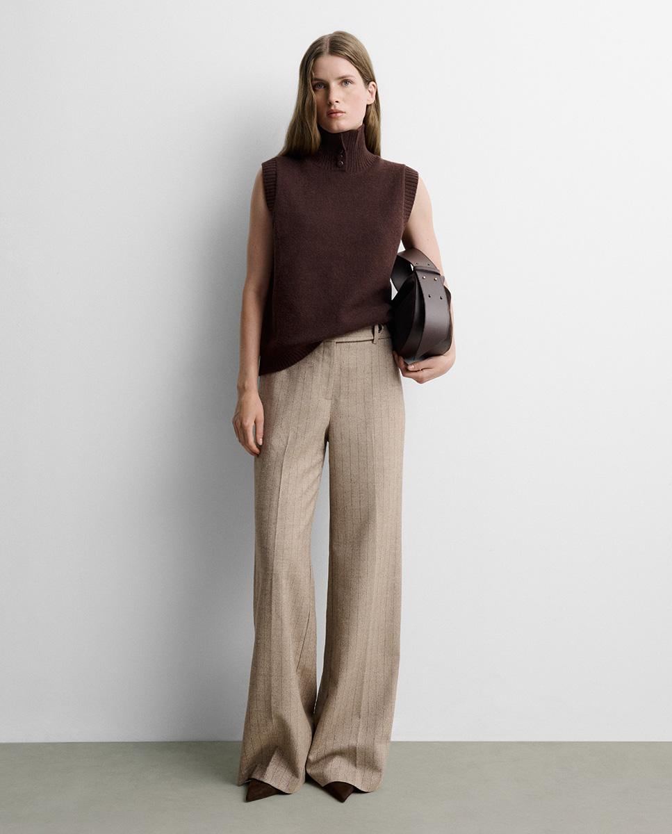 Pantalón de mujer espiga acampanado - Simorra - Beige Beige-3