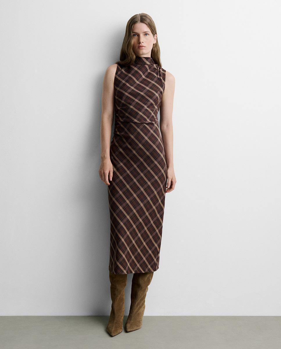 Imagen 0 de Vestido midi estampado cuadros sin mangas de cuello perkins Multicolor