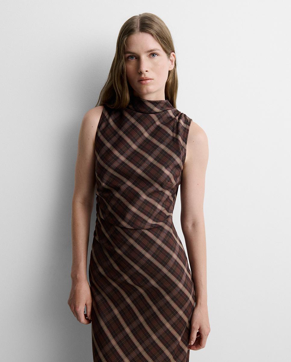 Vestido midi estampado cuadros sin mangas de cuello perkins - Simorra - Multicolor Multicolor-3